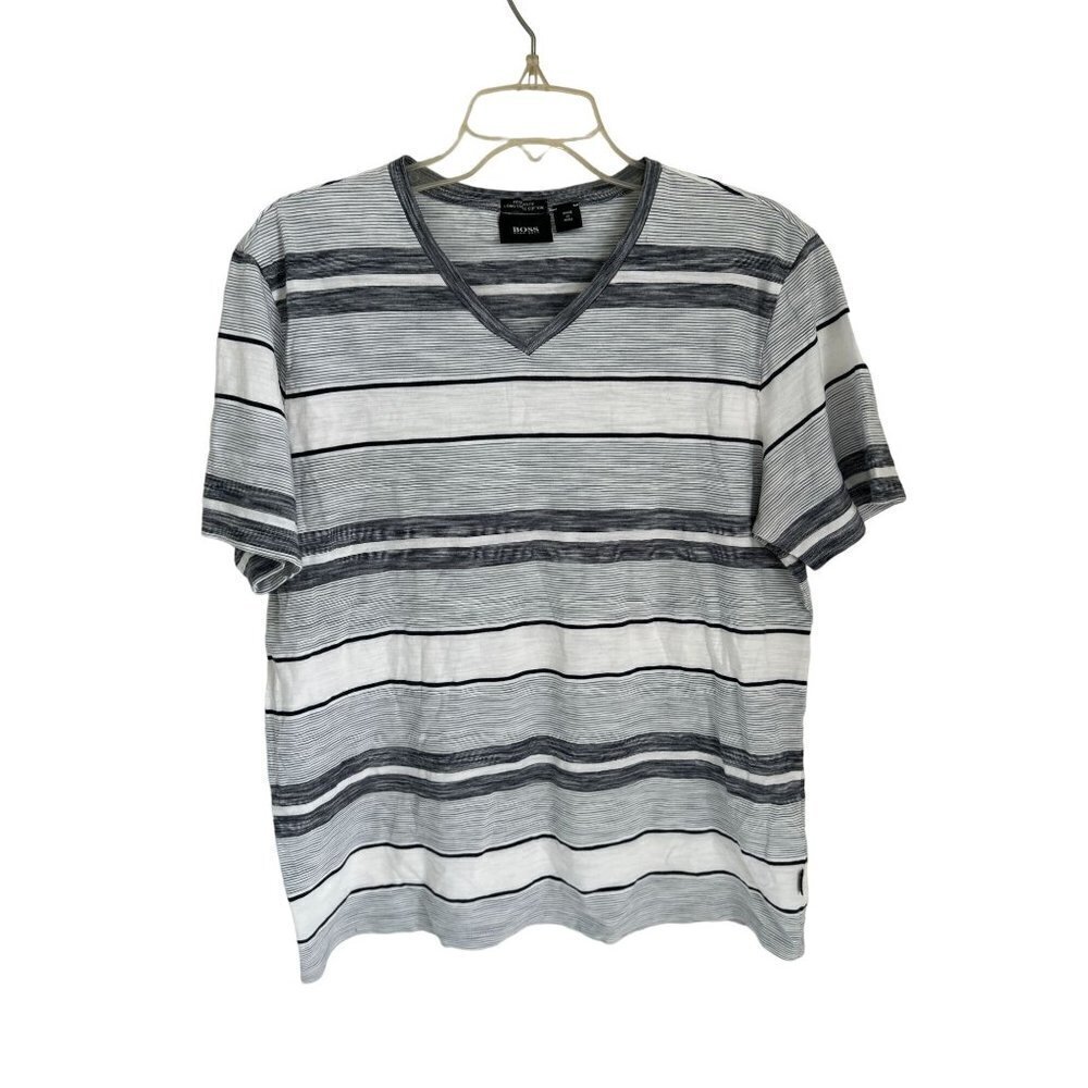 Hudo Boss Cotton Tee Tshirt V-Neck Cotton Stripes